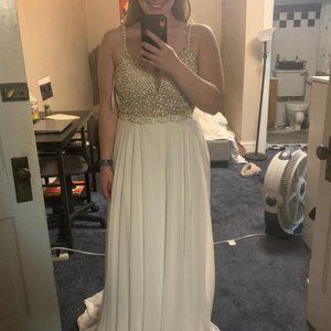 Wedding Dress - White Beaded Rhinestone Maxi Dress